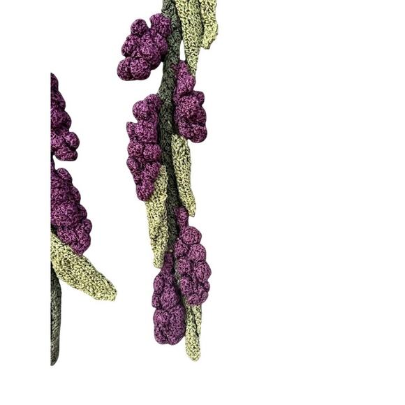 Knit Scarf Or Decor Purple Cluster of Grapes Green Leaves - Picture 2 of 4